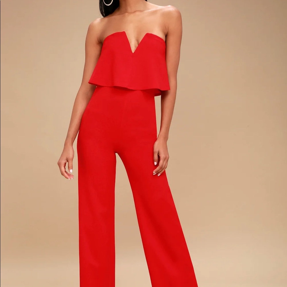 Lulus power of love red strapless jumpsuit